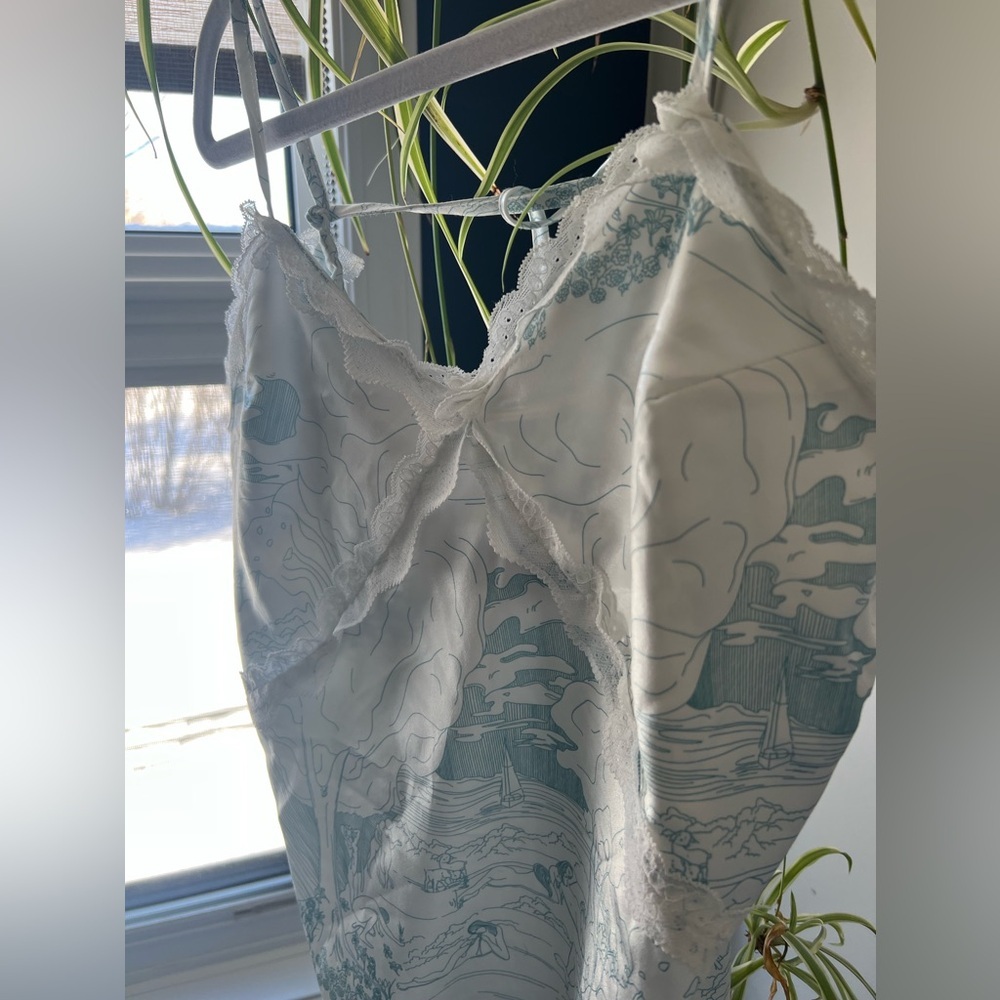 Vintage-Inspired Satin Slip Dress – Lace Trim & Toile Print - Picture 5 of 6